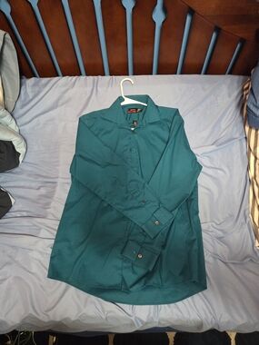 J Ferrar Teal Long-Sleeve Dress Shirt Size Medium